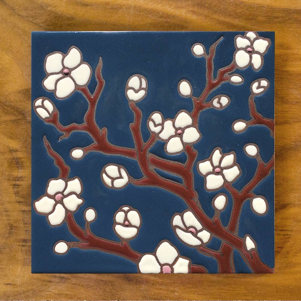 Cherry Blossoms Hand Glazed Art Tile Trivet