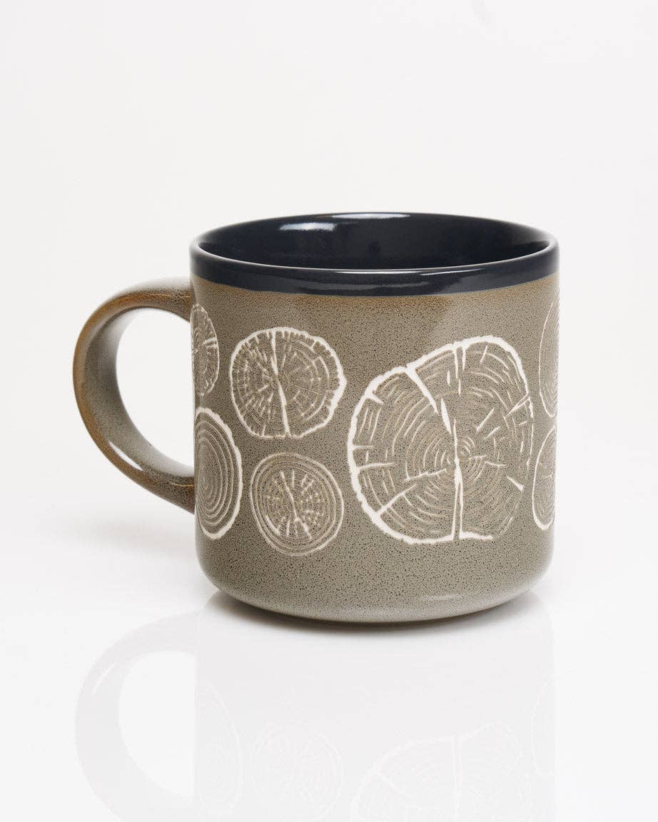 Tree Rings Hand Carved Ceramic Mug