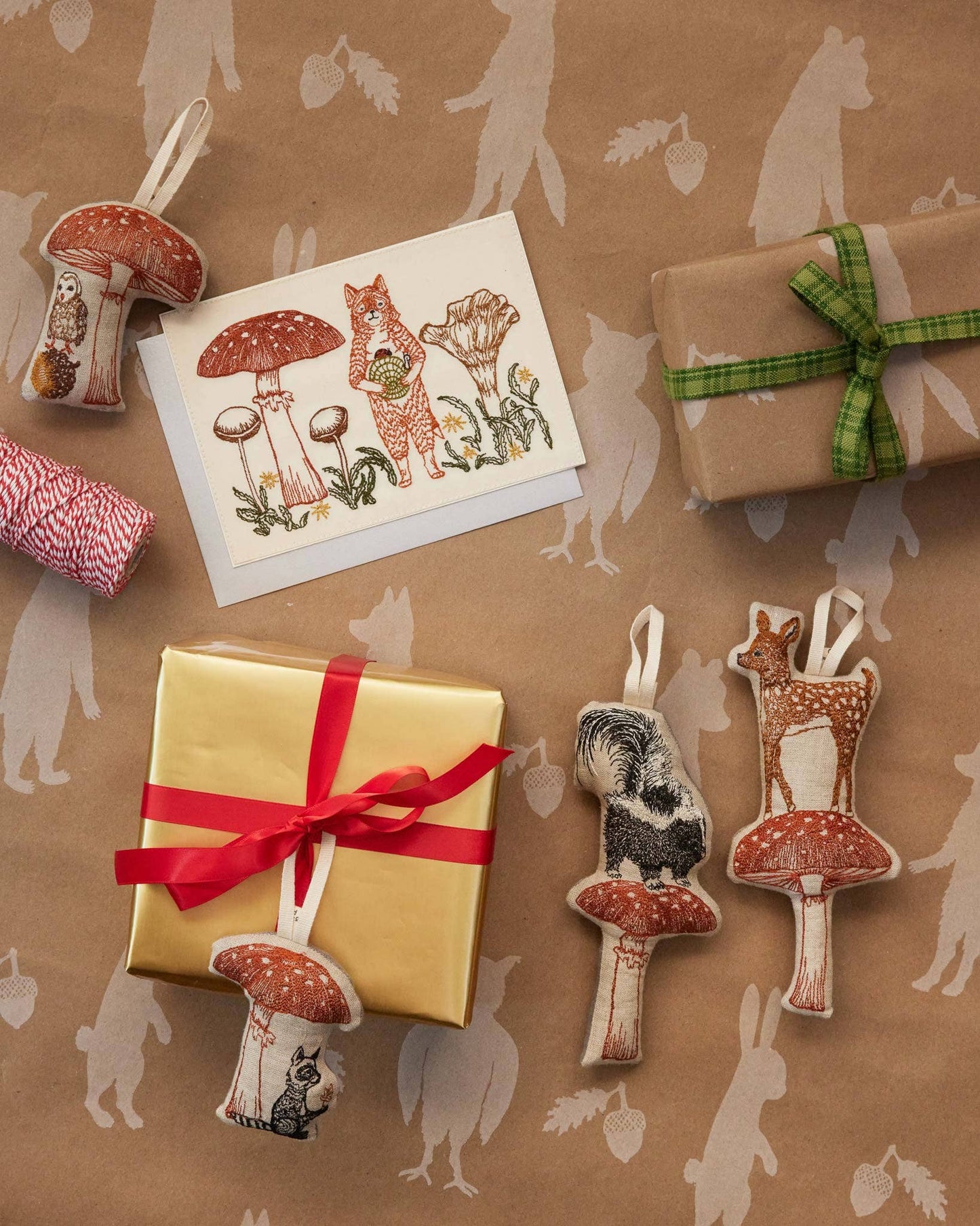 Embroidered Skunk with Mushroom Ornament