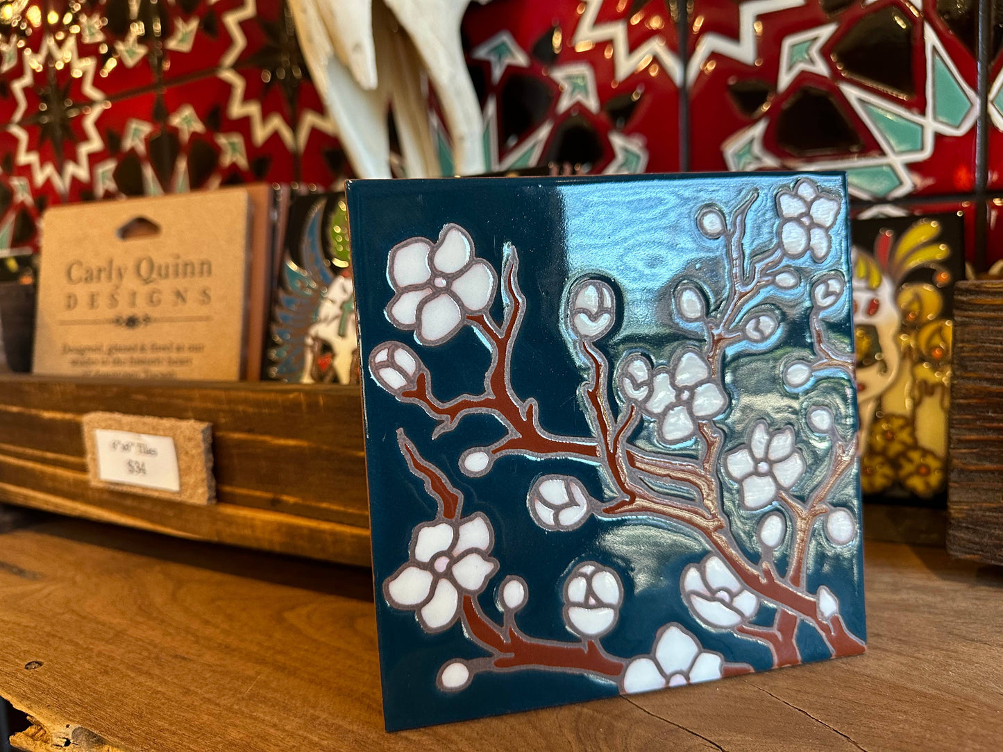 Cherry Blossoms Hand Glazed Art Tile Trivet