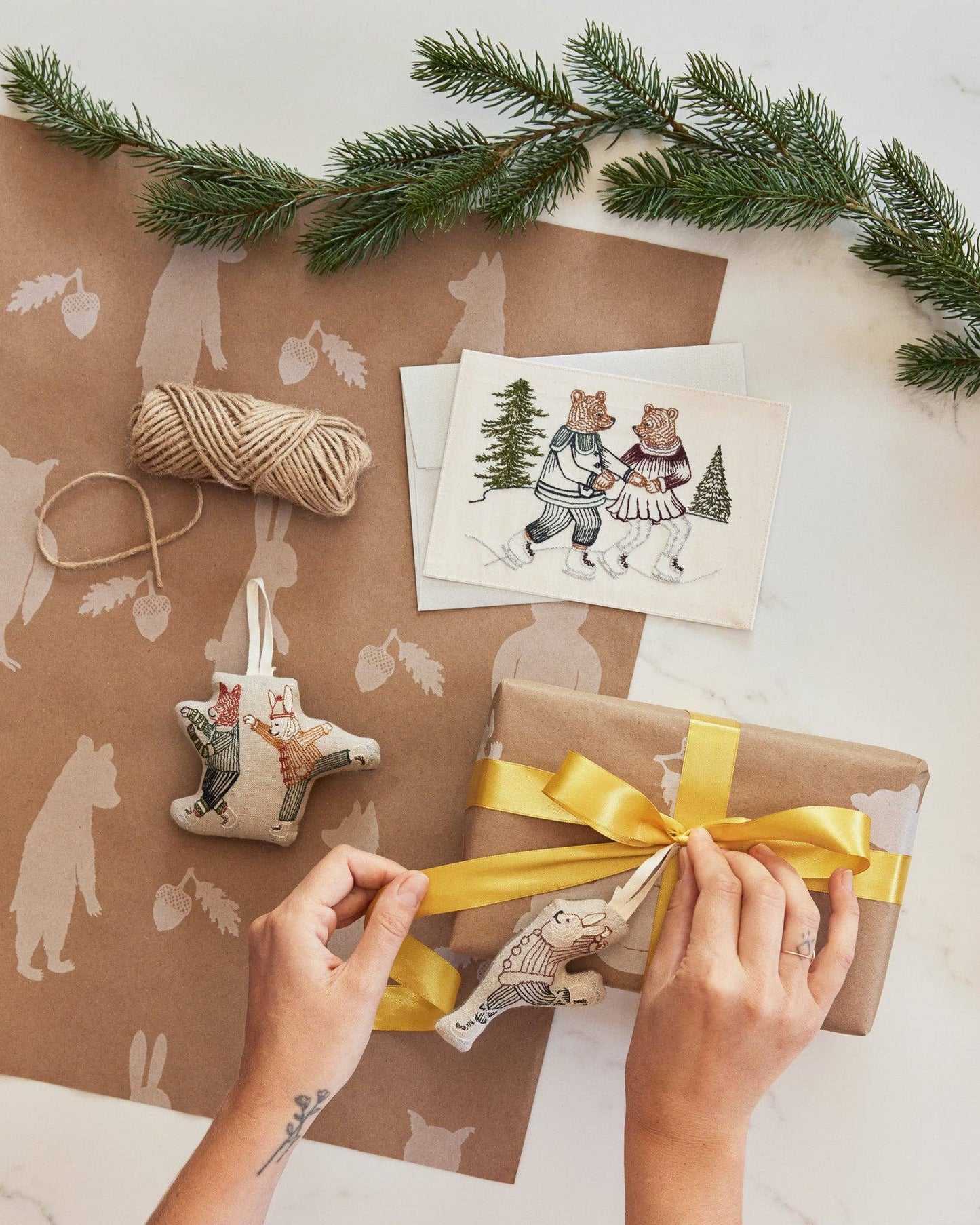 Ice Skater Bunny and Fox Ornament