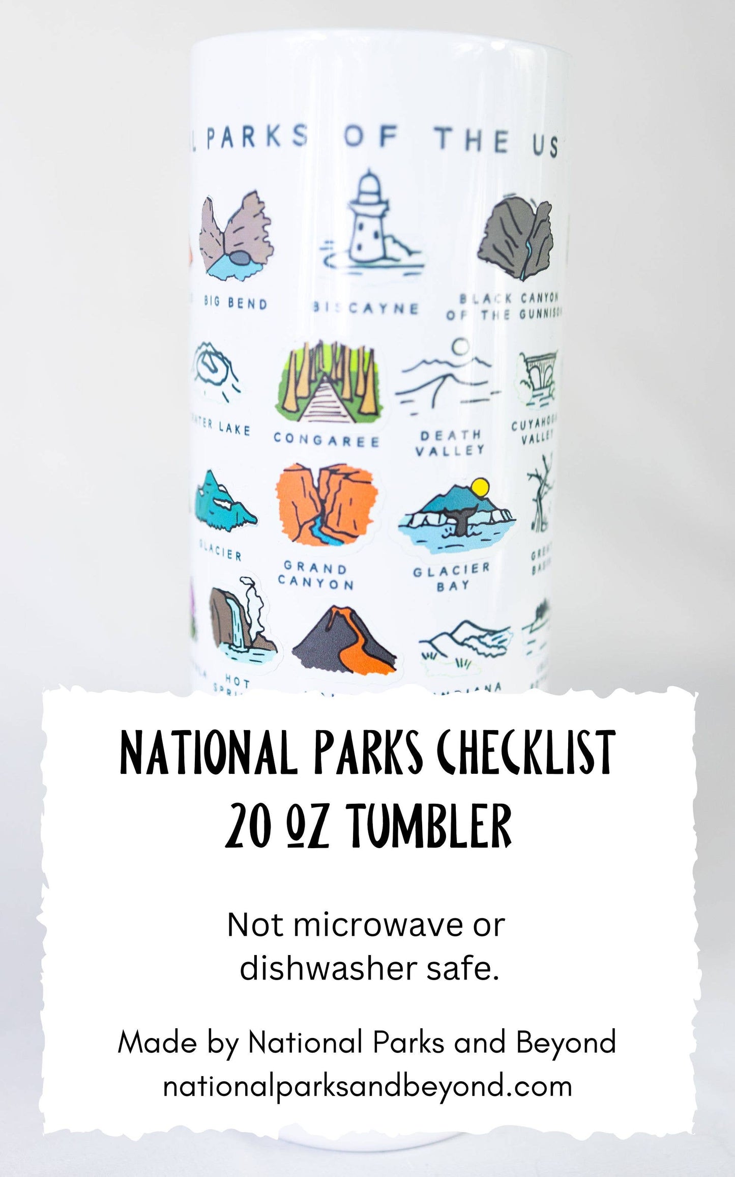 National Parks Checklist 20 oz Metal Tumbler