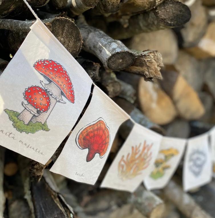 Rainbow Mushrooms Prayer Flag