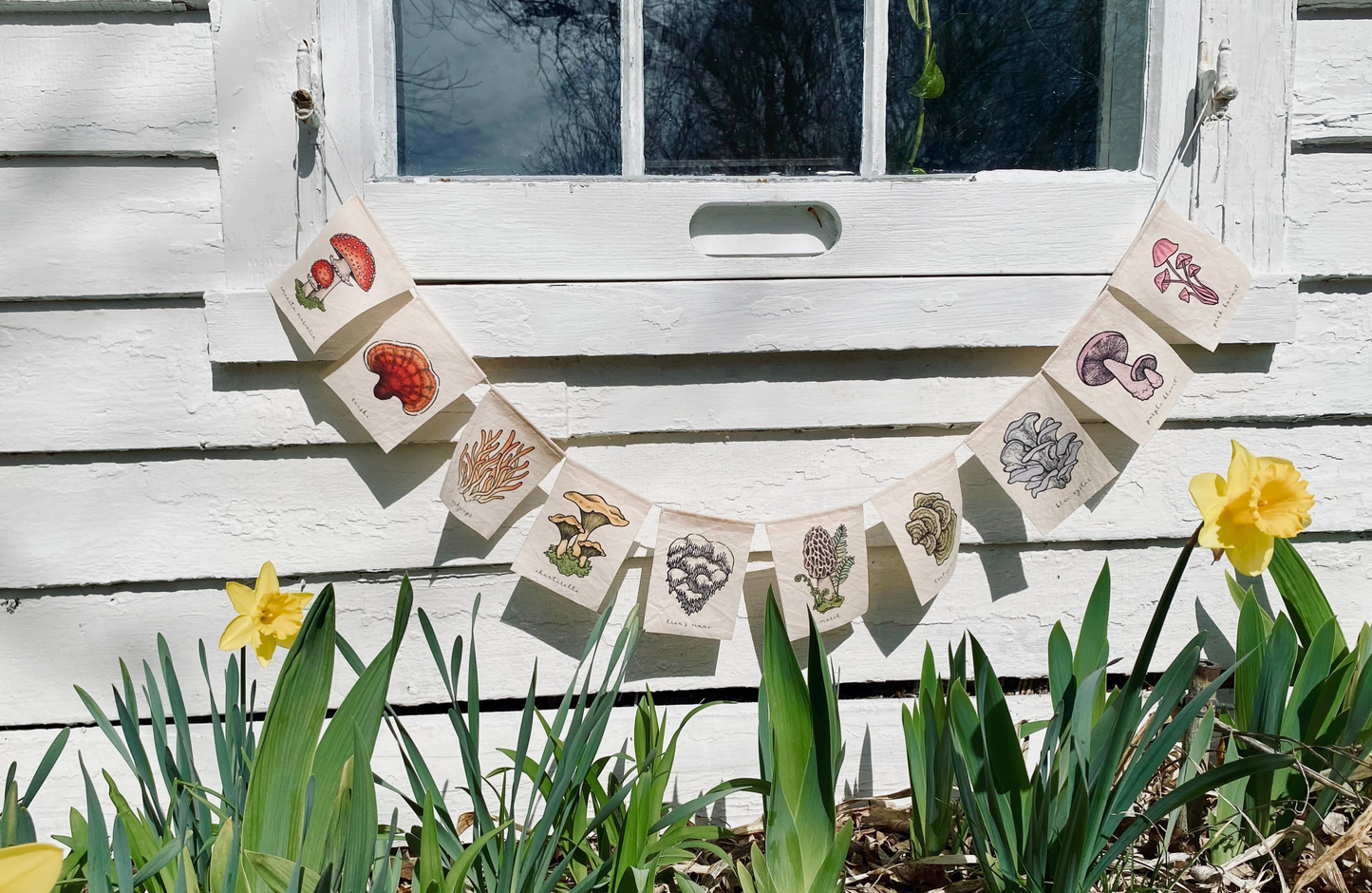 Rainbow Mushrooms Prayer Flag