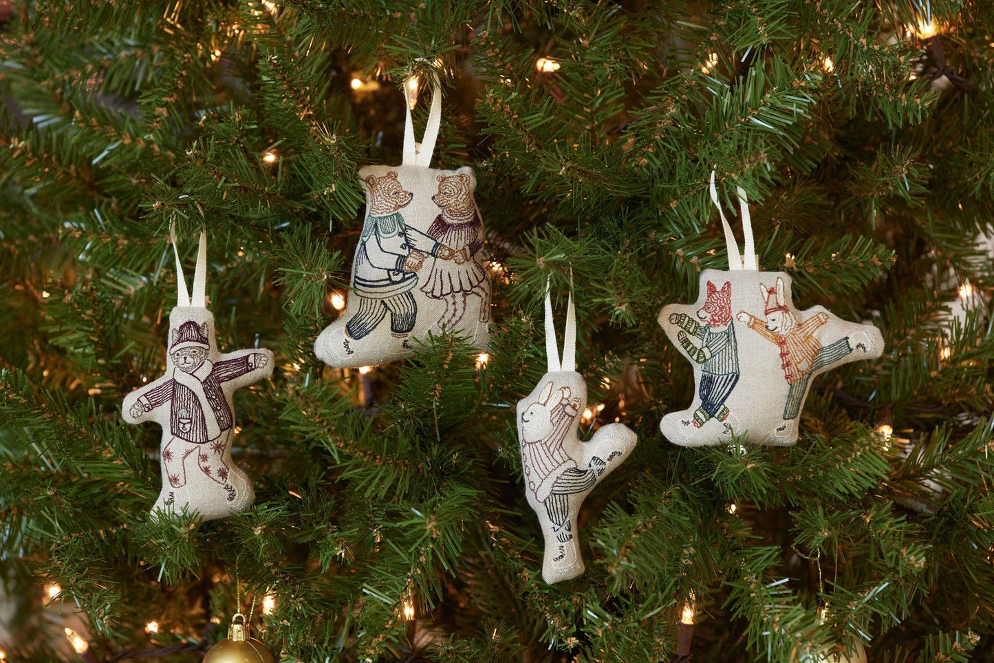 Ice Skater Bunny and Fox Ornament