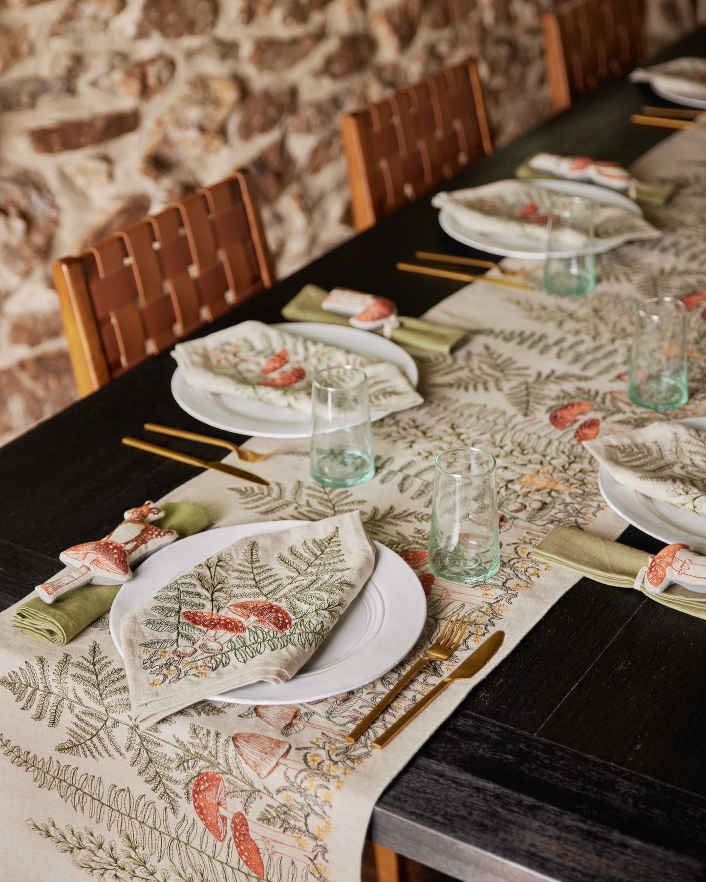 Embroidered Deer with Mushroom Ornament