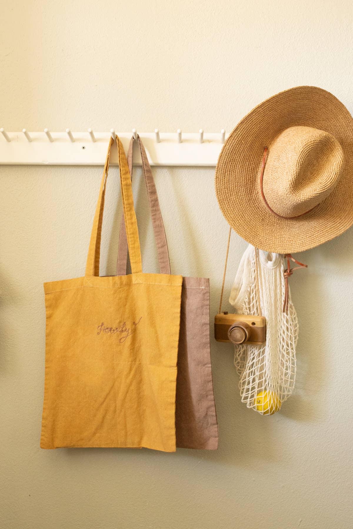 Hand-Embroidered and Dyed Cotton Tote With "Howdy"