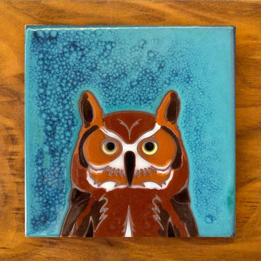 Great Horned Owl Handmade Ceramic Tile