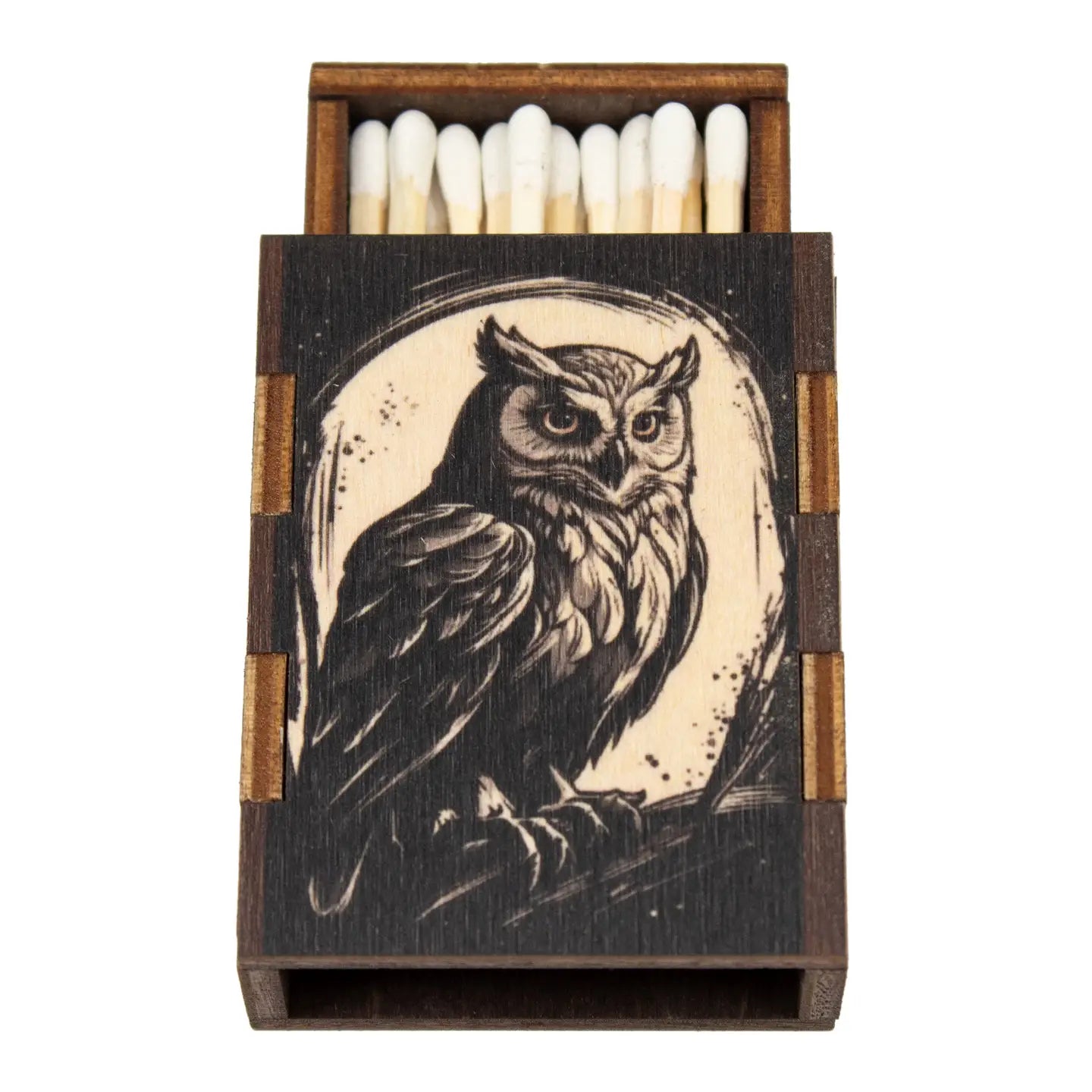 Wooden Box Matches with Owl