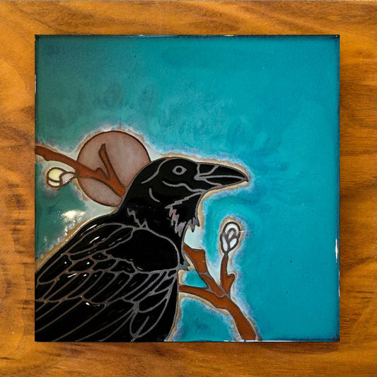 Handmade Raven Ceramic Tile