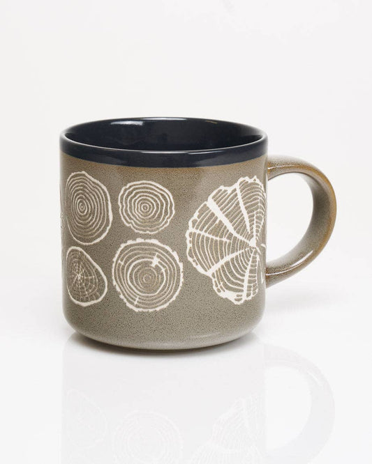 Tree Rings Hand Carved Ceramic Mug
