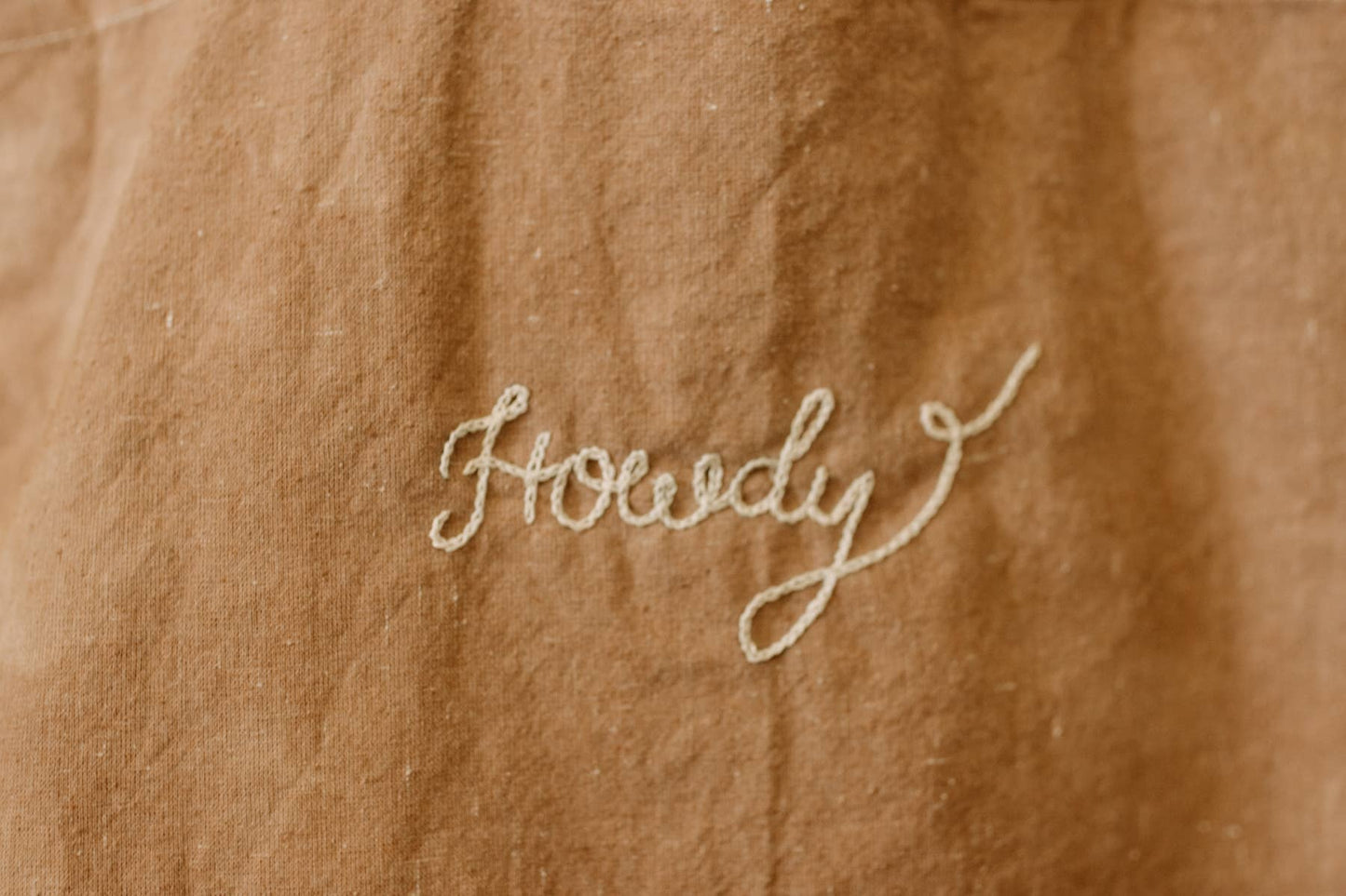 Hand-Embroidered and Dyed Cotton Tote With "Howdy"