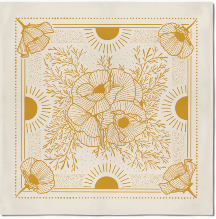 Hand Printed Bandana Poppy Sunrise