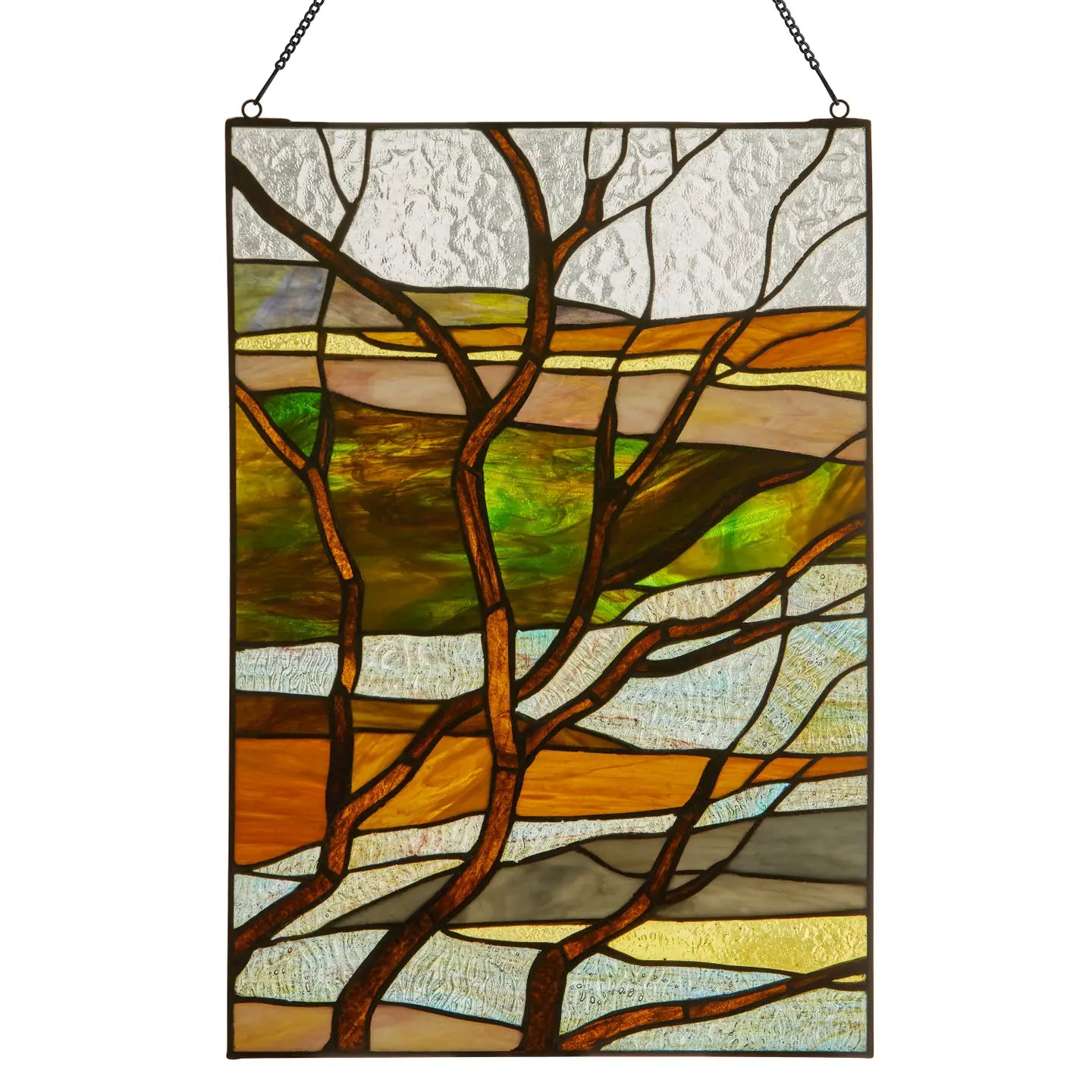 Handcrafted Fall Landscape in Stained Glass