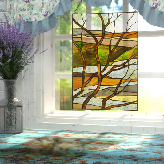 Handcrafted Fall Landscape in Stained Glass