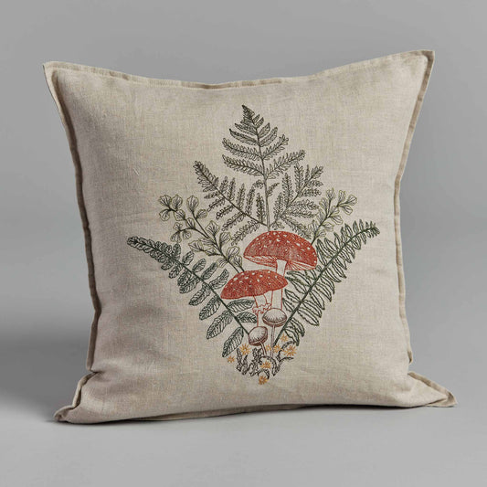 Mushrooms and Ferns Bouquet Pillow: Pillow Cover with Insert