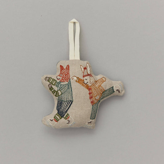 Ice Skater Bunny and Fox Ornament